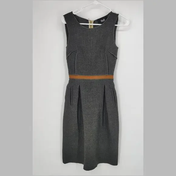 D&G Dolce & Gabbana Wool Silk Sheath Exposed Ruffled Zipper Dress Charcoal IT 38 - Picture 2 of 16